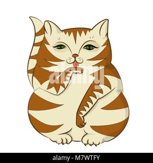 Eine grosse rote Katze wäscht Vector Illustration. Lustig und niedlich Charakter kitty. Stock Vektor