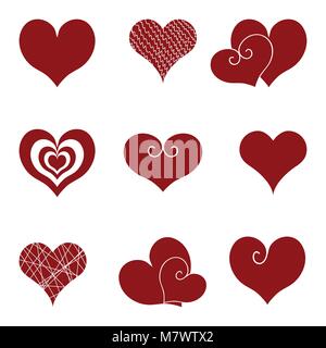 Reihe von Icons von roten Herzen. Vektorgrafiken Stock Vektor
