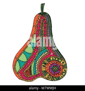 Pear zen verwirren. Doodle Obst Vector Illustration. Malbuch für Erwachsene. Stock Vektor
