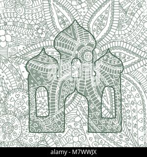 Zen Wirrwarr und doodle Kirche. Zentangle vektor Tempel Stock Vektor