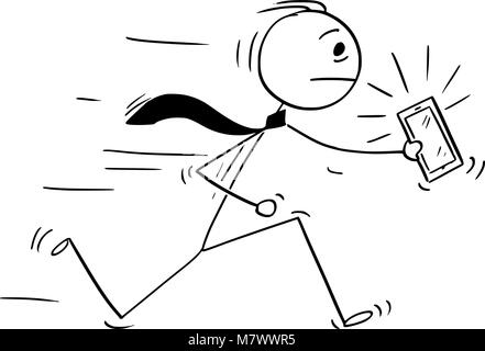Cartoon der Unternehmer läuft mit klingelnden Handy oder Handy Stock Vektor
