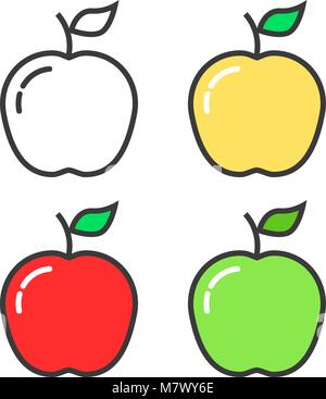 Satz linearer farbige Äpfel Stock Vektor