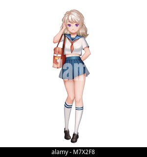 Marine Mädchen mit Anime und Cartoon Stil. Video Spiel Digital CG Artwork, Konzept, Grafik, realistischen Stil Cartoon Character Design Stockfoto