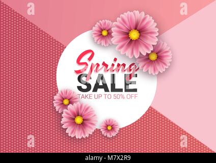 Frühling Verkauf floral Werbung, Plakat, Board. Banner mit realistischen Blumen. Vector Illustration Stock Vektor