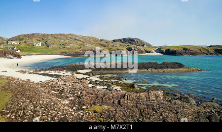 Wunderschönen Sandstrand in Clachtoll Bay, Assynt, Sutherland, an der Nordküste 500 touristische Route, Scottish Highlands, Schottland, Großbritannien. Stockfoto