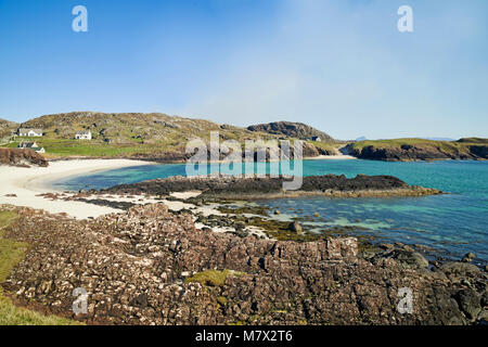 Wunderschönen Sandstrand in Clachtoll Bay, Assynt, Sutherland, an der Nordküste 500 touristische Route, Scottish Highlands, Schottland, Großbritannien. Stockfoto