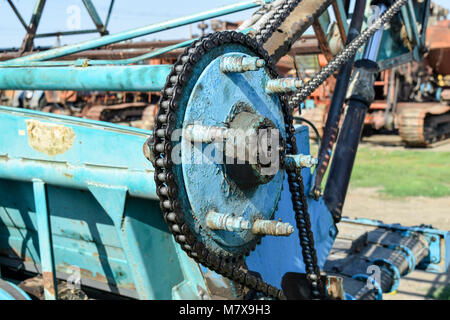 Geschmiert salidolom Kette Kette Getriebe. Elemente der landwirtschaftlichen Maschinen. Stockfoto