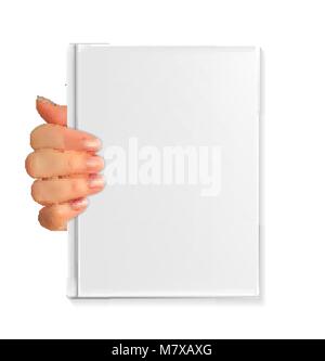 Realistische 3D-Silhouette von Hand mit leeren weißen Buch. Vector Illustration Stock Vektor