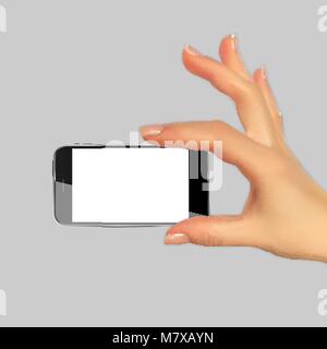 Realistische 3D-Silhouette von Hand mit Handy. Vector Illustration Stock Vektor
