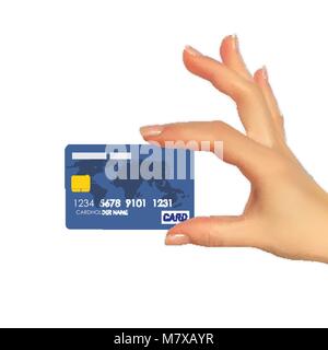 Realistische 3D-Silhouette von Hand mit Kreditkarte. Vector Illustration Stock Vektor