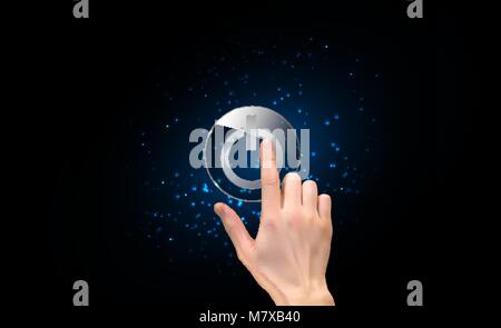 Realistische 3D-Silhouette von Hand mit Finger Drücken der Ein/Aus-Taste. Vector Illustration Stock Vektor