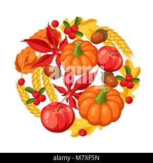 Thanksgiving Day oder im Herbst. Dekoratives Element mit Gemüse und Blätter Stock Vektor