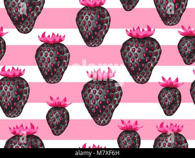 Zusammenfassung nahtlose Muster mit Erdbeeren im Pop Art Stil Stock Vektor