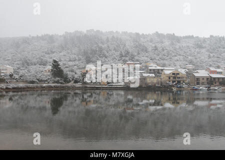 Schnee in Vela Luka insel Korcula Stockfoto