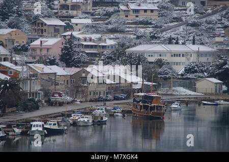 Schnee in Vela Luka insel Korcula Stockfoto