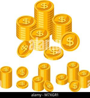 Satz von casino Farbe Chips und Stacks auf weißem Hintergrund Stock Vektor