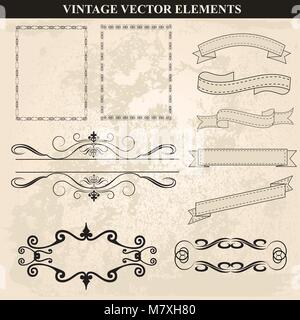 Dekorative vintage frames Bänder und Grenzen gesetzt Vektor. Abstrakte vintage frame Design in verschiedenen Stilen. Vector Vintage Ornament Stock Vektor