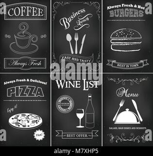 Vintage Collection von Lebensmitteln und Restaurants Poster. Stock Vektor