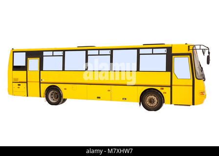 Gelben Bus auf weißem Hintergrund Stockfoto