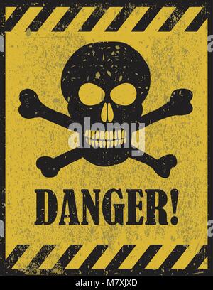 Warnschild mit Totenkopf gekennzeichnet. Tödliche Gefahr unterzeichnen, Warnschild, Gefahrenbereich Stock Vektor