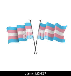 Transgender flags gekreuzt auf einem weißen Hintergrund. 3D-Rendering Stockfoto
