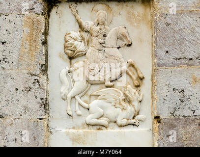 St. George die Siegreiche auf Marmor sclulpture, Stemnitsa village Griechenland Stockfoto