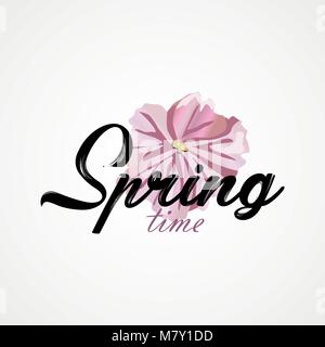 Hallo Frühling Schriftzug Begrüßungstext Vector Illustration. Stock Vektor