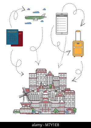 Zeit Infografiken in linearen Stil zu reisen Stock Vektor