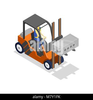 Gabelstapler laden cinder Block isometrische 3D-Symbol Stock Vektor