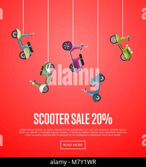 Scooter verkauf Plakat mit Stadt Motorräder Stock Vektor