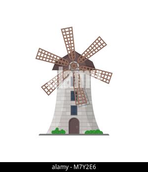 Europäische Stein Windmühle isolierte Symbol Stock Vektor