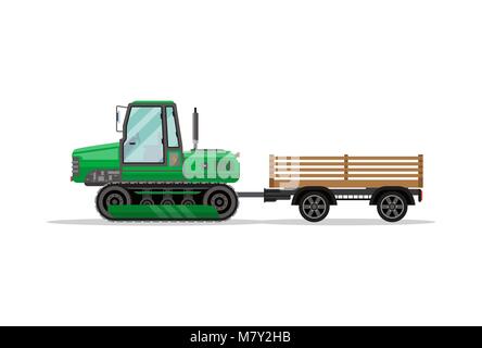Schwere Caterpillar traktor mit anhänger Symbol Stock Vektor