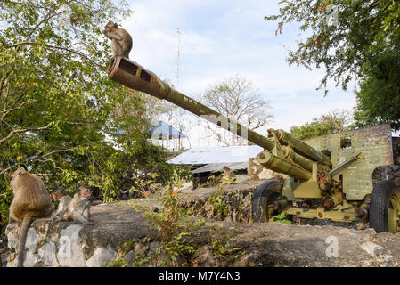 Alte Artillerie Stück der Roten Khmer auf dem Berg Phnom Sampeau entfernt in Battambang, Kambodscha Stockfoto