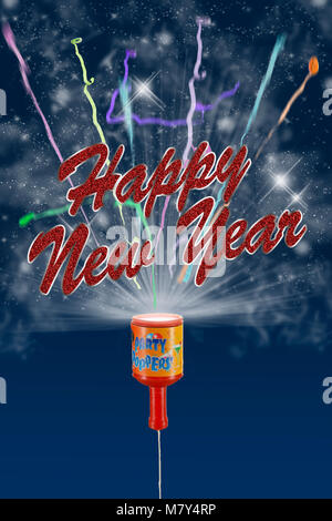 Party popper explodierende mit neuen Jahr text Stockfoto