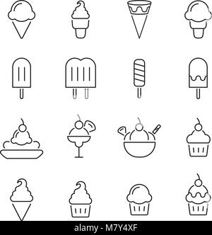 Eis oder gefrorenes behandelt Symbole dünne Linie Vektor Abbildung Stock Vektor