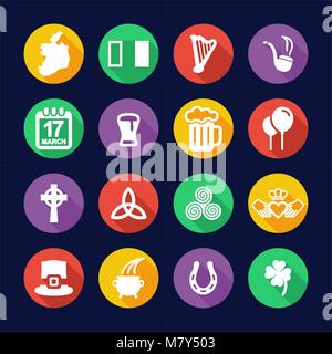 Irland Symbole flache Design Kreis Stock Vektor