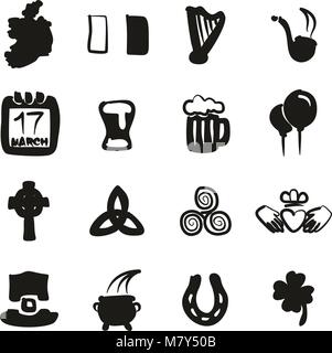 Irland Symbole Freehand füllen Stock Vektor