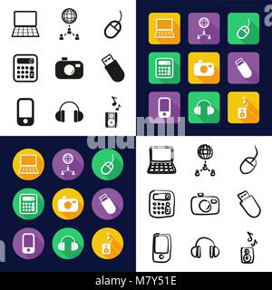 Alles in einer Symbole Schwarzweiß Farbe flaches Design Freehand eingestellt Stock Vektor