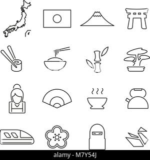 Japan Land & Kultur Symbole dünne Linie Vektor Abbildung Stock Vektor