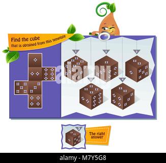 Lernspiel für Kinder, Puzzle. Entwicklung des räumlichen Denkens bei Kindern (geeignet sowohl für Kinder und Erwachsene). Aufgabe das Spiel der Cube das ist ob Stock Vektor