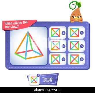 Lernspiel für Kinder, Puzzle. Entwicklung des räumlichen Denkens bei Kindern (geeignet sowohl für Kinder und Erwachsene). Aufgabe spiel Was wird oben vi. Stock Vektor