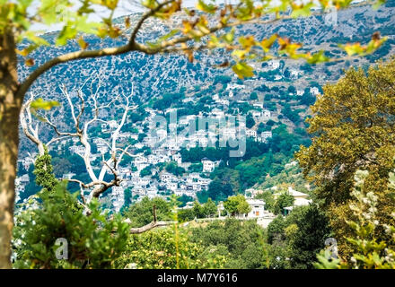 Blick auf den wunderschönen griechischen Dorf Makrynitsa auf dem Berg Pelion in Magnisia Stockfoto