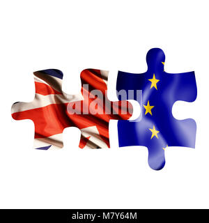 Zwei Puzzleteile mit UK und EU Fahnen, Trennung nach Großbritannien Europäische Union zu verlassen Stockfoto