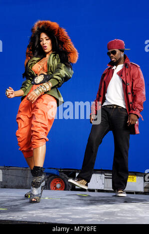 Hinter den Kulissen von Nicole Scherzinger mit 50 Cent "richtige" Musik Video, das am 11. April 2011 in Los Angeles, Kalifornien. Stockfoto