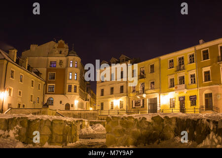 LUBLIN, Polen - Januar 17, 2018: Plac Po Farze historischen Platz mit den Resten der St. Michael Kirche Stockfoto