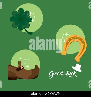 Viel Glück und Saint Patricks Day Symbole Stock Vektor