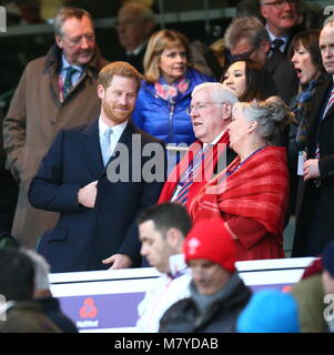 Prinz Harry Uhren sechs der Frauen Nations Championship Spiel zwischen England und Wales mit: Prinz Harry Wo: London, Großbritannien Wann: 10. Feb. 2018 Credit: WENN Stockfoto