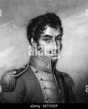 Simon Bolivar (1783-1830), Porträt des venezolanischen politischen und militärischen Führer, Kupferstich von N M Bate, c 1819. Stockfoto