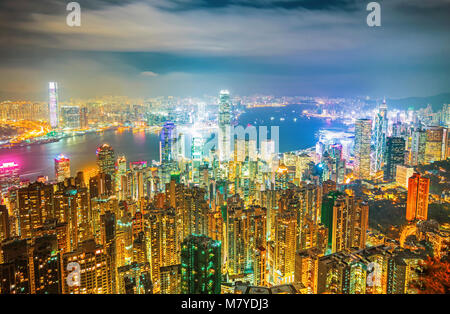 Tolle Aussicht auf Hong Kong City Skyline vom Victoria Peak, China Stockfoto