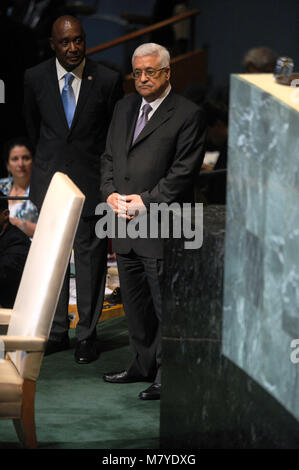 Des Präsidenten der Palästinensischen Autonomiebehörde Mahmud Abbas Adressen die Vereinten Nationen während seiner jährlichen Mitgliederversammlung am 23. September 2011 in New York City Credit: Dennis Van Tine/MediaPunch Stockfoto